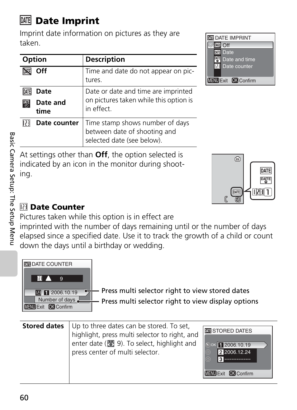 Date imprint, 60) and | Nikon Coolpix L4 User Manual | Page 72 / 112