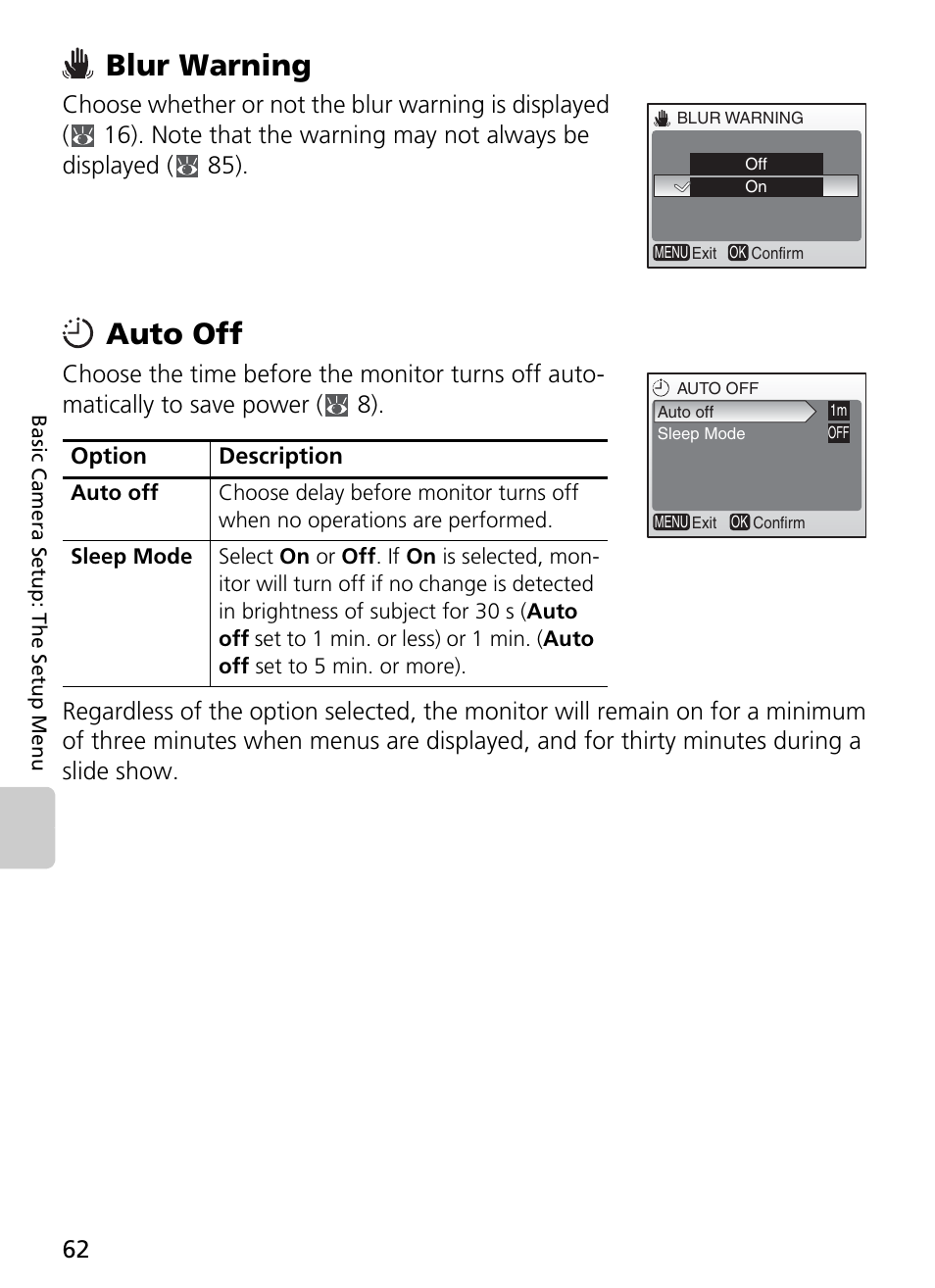 Blur warning auto off, Blur warning, Auto off | Nikon Coolpix L4 User Manual | Page 74 / 112