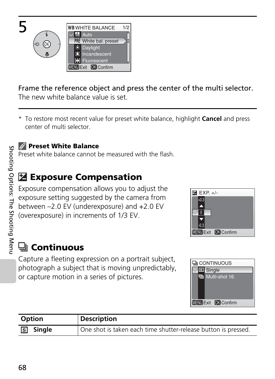 Exposure compensation continuous, Exposure compensation, Continuous | Nikon Coolpix L4 User Manual | Page 80 / 112