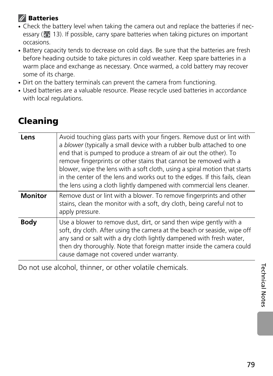 Batteries, Cleaning | Nikon Coolpix L4 User Manual | Page 91 / 112