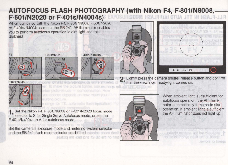 With an af nikkor or nikkor lens w/built-in cpu, With other lenses | Nikon Autofocus Speedlight SB-24 User Manual | Page 64 / 157