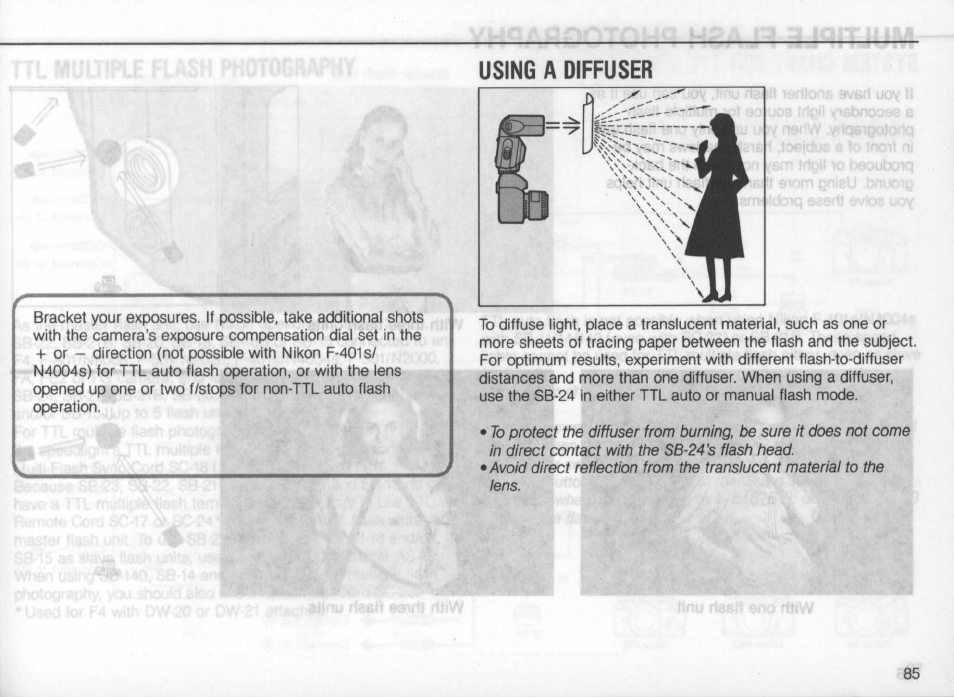 Fill-flash in ttl auto ho flash mode, Fill-flash in ttl flash mode | Nikon Autofocus Speedlight SB-24 User Manual | Page 85 / 157
