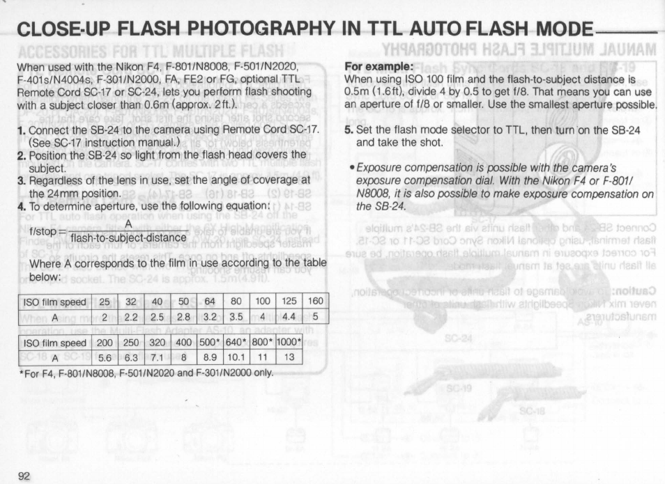 Test firing for non-ttl auto fiash | Nikon Autofocus Speedlight SB-24 User Manual | Page 92 / 157