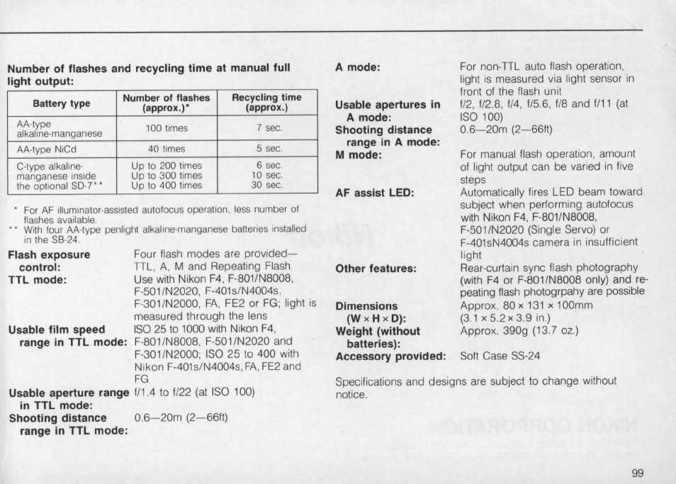 Synchronization in continuous shooting | Nikon Autofocus Speedlight SB-24 User Manual | Page 99 / 157