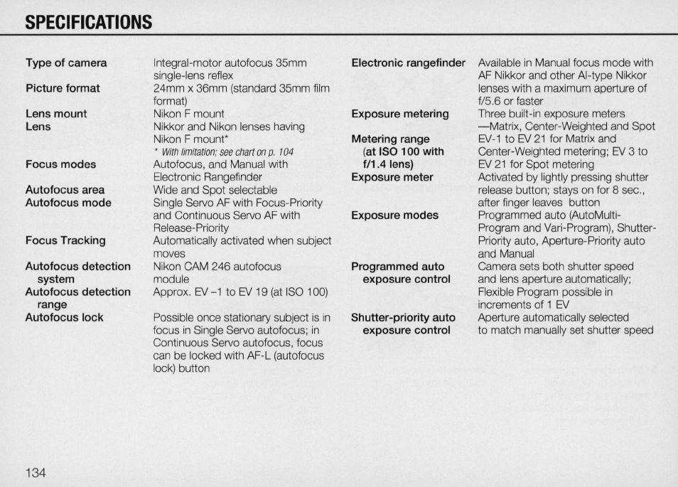 Nikon Camera N90 User Manual | Page 134 / 236