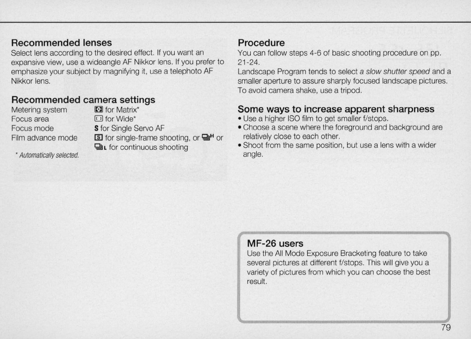 Manual exposure mode | Nikon Camera N90 User Manual | Page 79 / 236