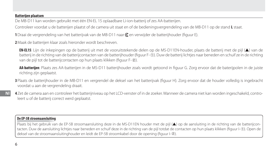 Batterijen plaatsen | Nikon Multi-Power Battery Pack G02 User Manual | Page 112 / 332