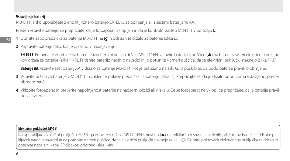 Vstavljanje baterij | Nikon Multi-Power Battery Pack G02 User Manual | Page 192 / 332