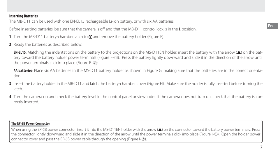 Inserting batteries | Nikon Multi-Power Battery Pack G02 User Manual | Page 23 / 332