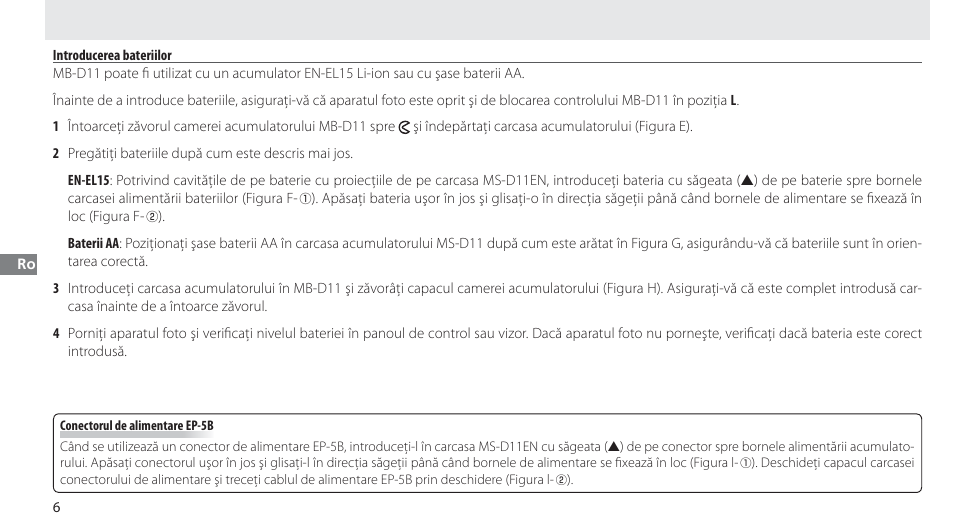 Introducerea bateriilor | Nikon Multi-Power Battery Pack G02 User Manual | Page 242 / 332