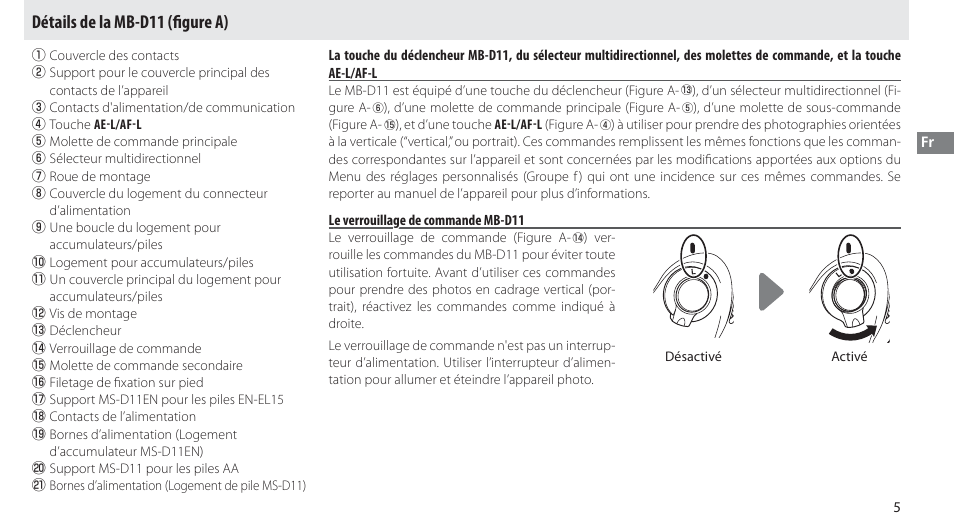 Détails de la mb-d11, Le verrouillage de commande mb-d11, Détails de la mb-d11 (fi gure a) | Nikon Multi-Power Battery Pack G02 User Manual | Page 41 / 332