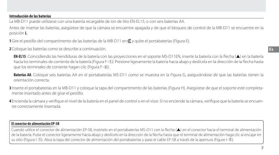 Introducción de las baterías | Nikon Multi-Power Battery Pack G02 User Manual | Page 53 / 332