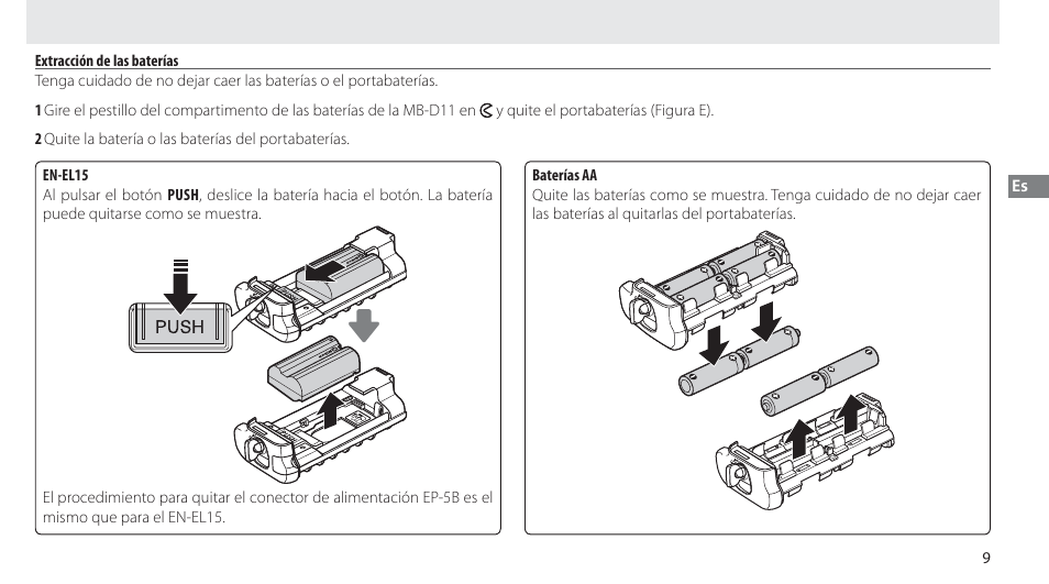 Extracción de las baterías | Nikon Multi-Power Battery Pack G02 User Manual | Page 55 / 332