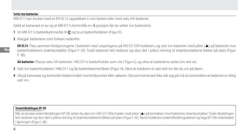 Sette inn batterier | Nikon Multi-Power Battery Pack G02 User Manual | Page 62 / 332