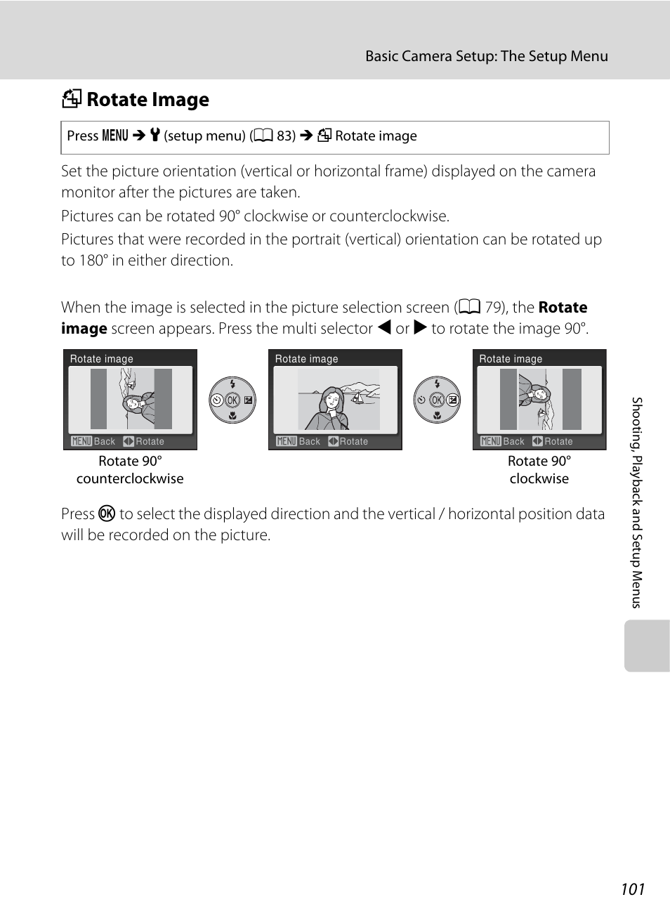 Rotate image, F rotate image, A 101) | A 101 | Nikon Coolpix L19 User Manual | Page 113 / 140