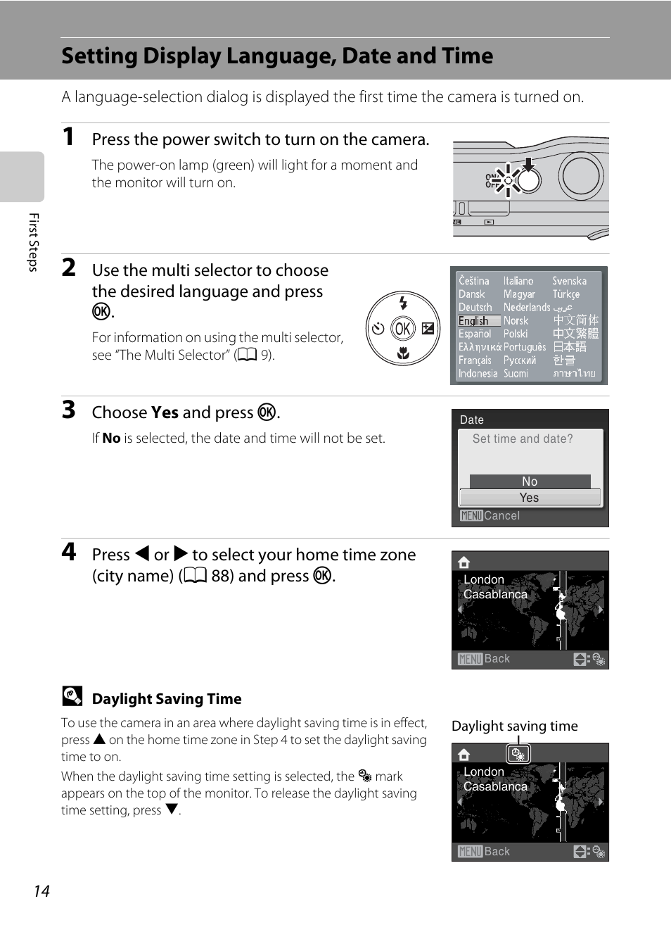 Setting display language, date and time | Nikon Coolpix L19 User Manual | Page 26 / 140