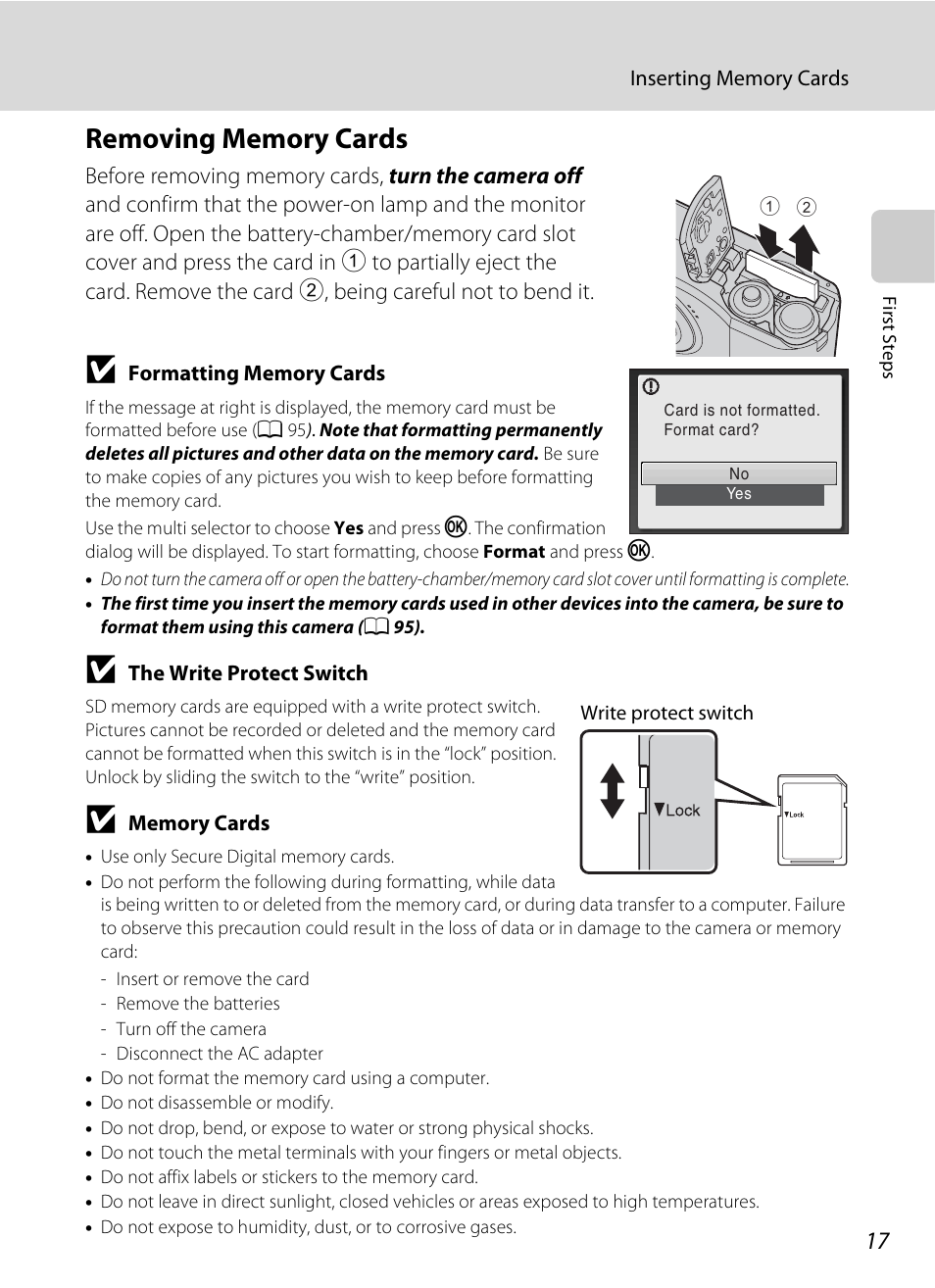 Removing memory cards | Nikon Coolpix L19 User Manual | Page 29 / 140