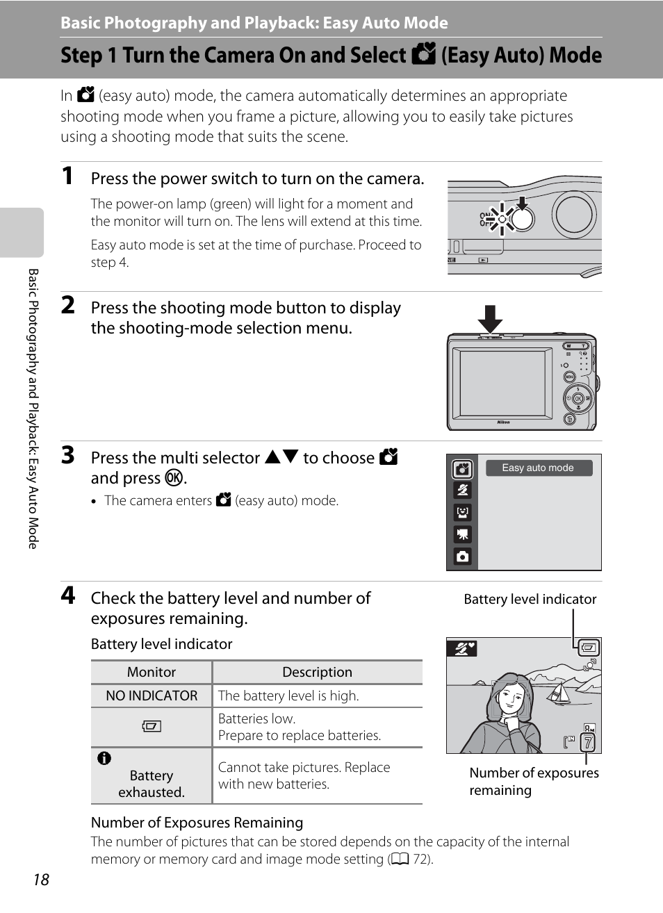 Basic photography and playback: easy auto mode, G basic photography and playback: easy auto mode, A 18) | Nikon Coolpix L19 User Manual | Page 30 / 140