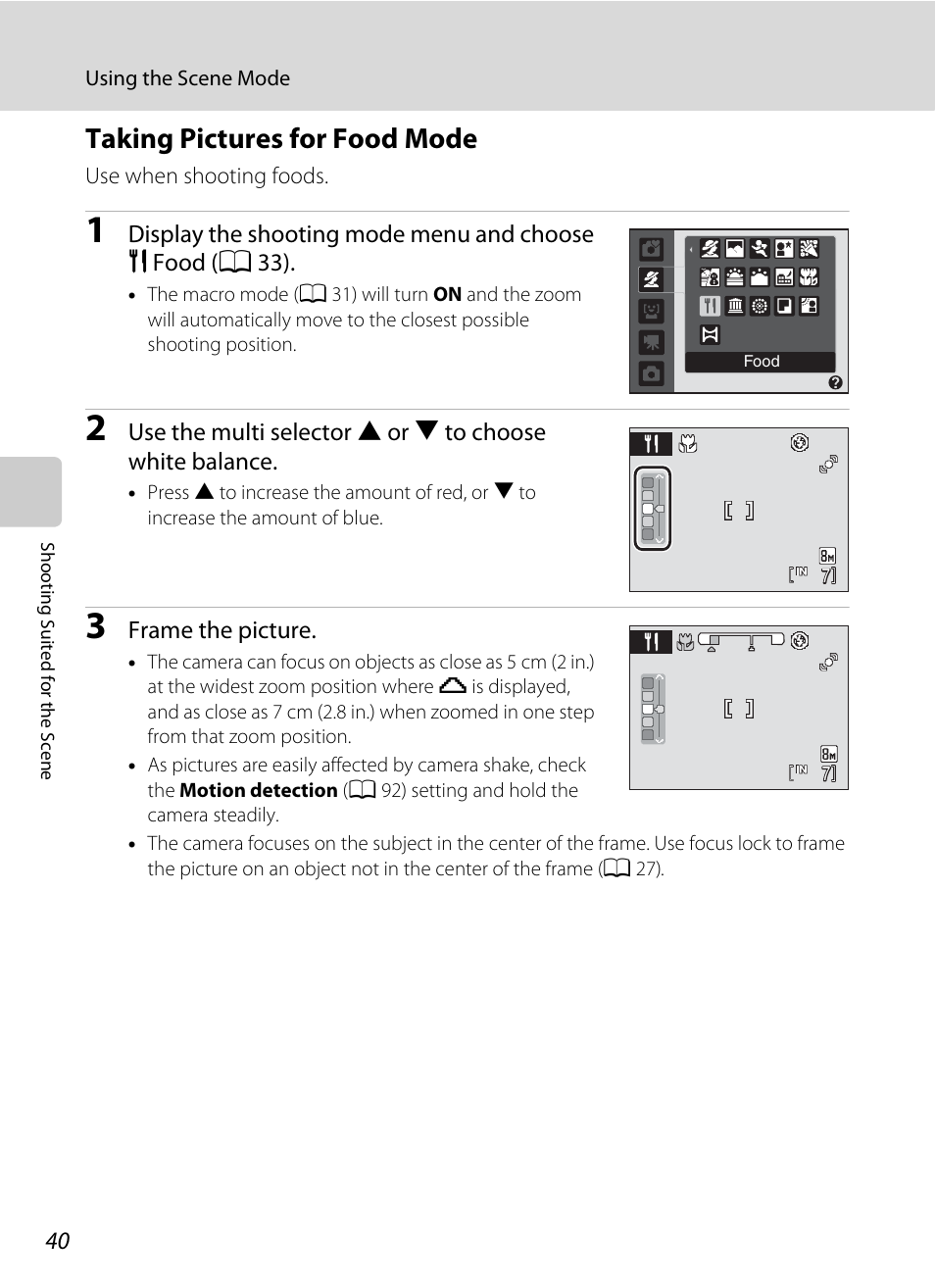Taking pictures for food mode, A 40) for | Nikon Coolpix L19 User Manual | Page 52 / 140