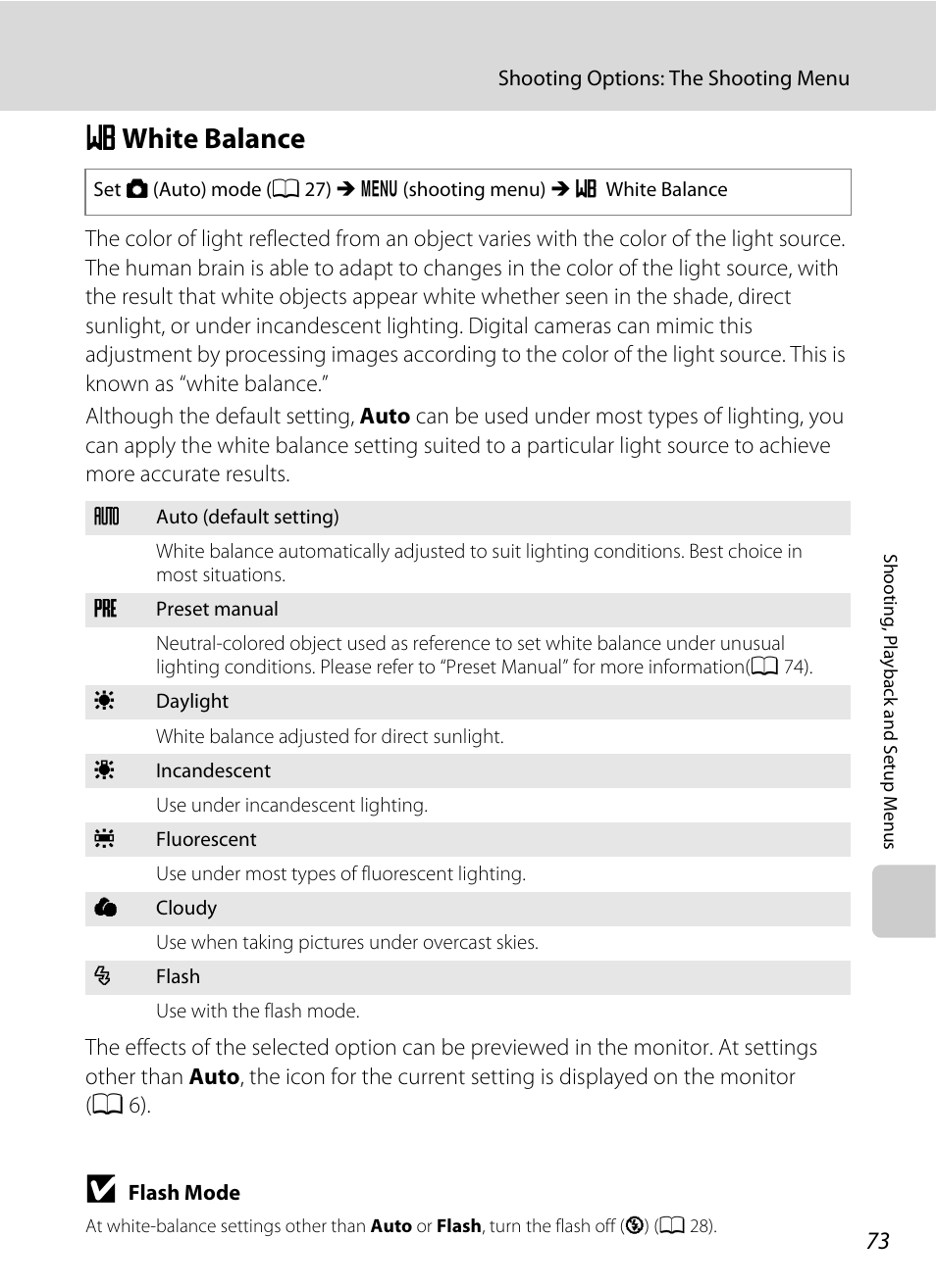 White balance, B white balance, A 73) | A 73 | Nikon Coolpix L19 User Manual | Page 85 / 140