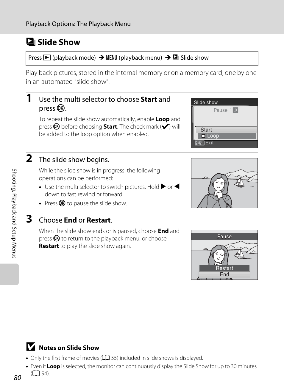 Slide show, B slide show, A 80 | Nikon Coolpix L19 User Manual | Page 92 / 140