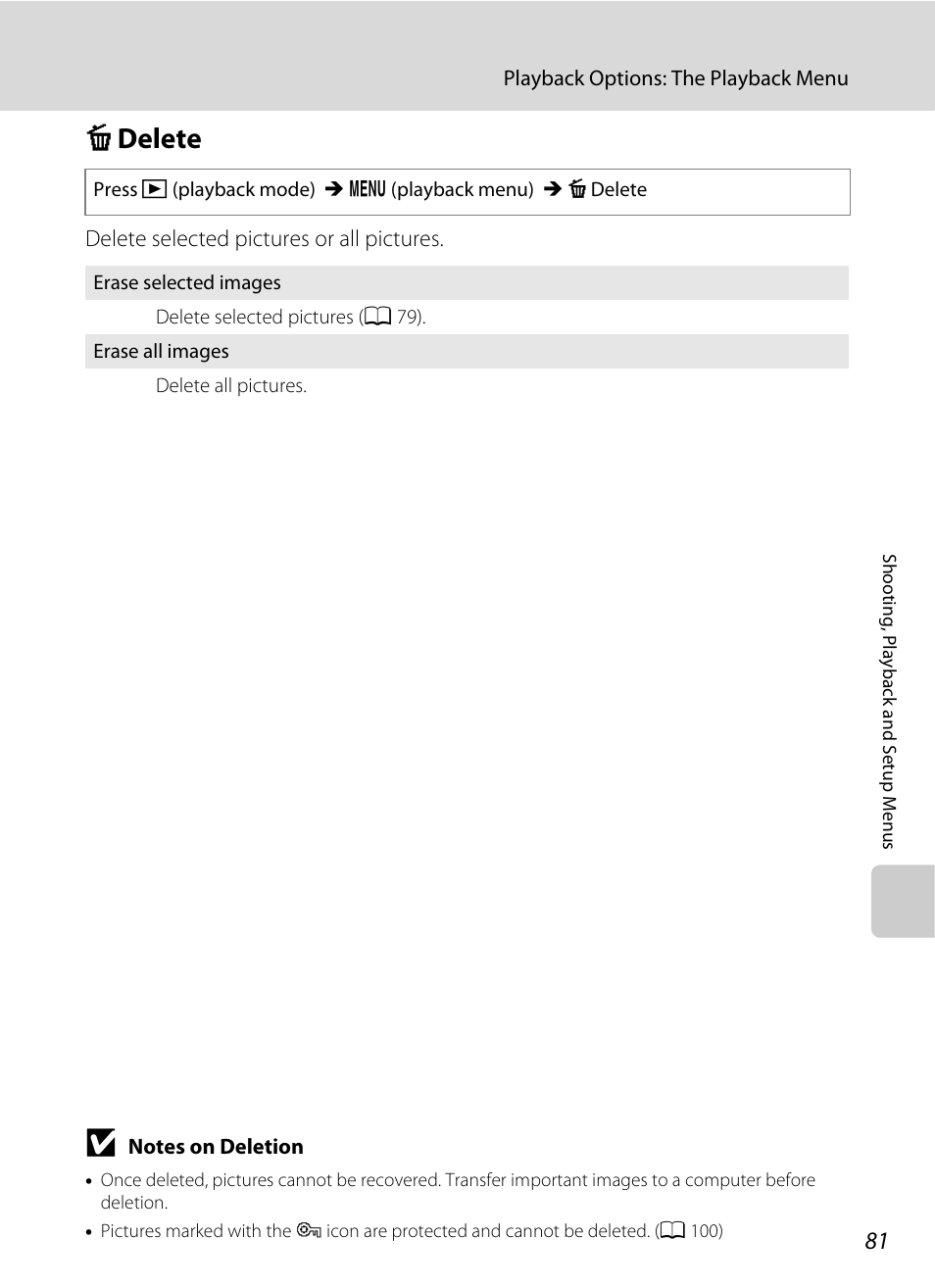 Delete, C delete, A 81) is se | A 81 | Nikon Coolpix L19 User Manual | Page 93 / 140