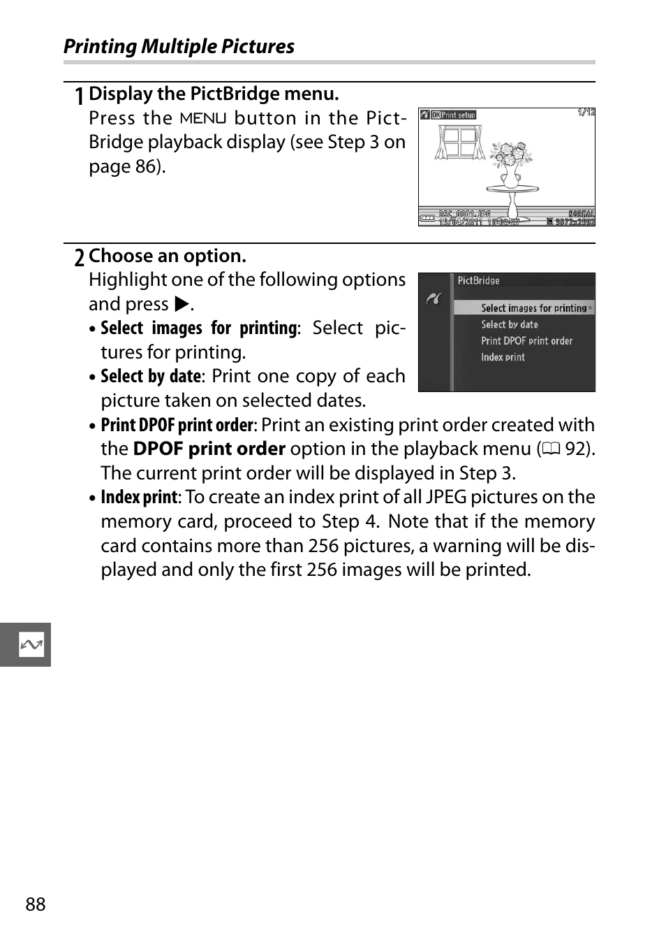 Printing multiple pictures | Nikon J1 User Manual | Page 108 / 216