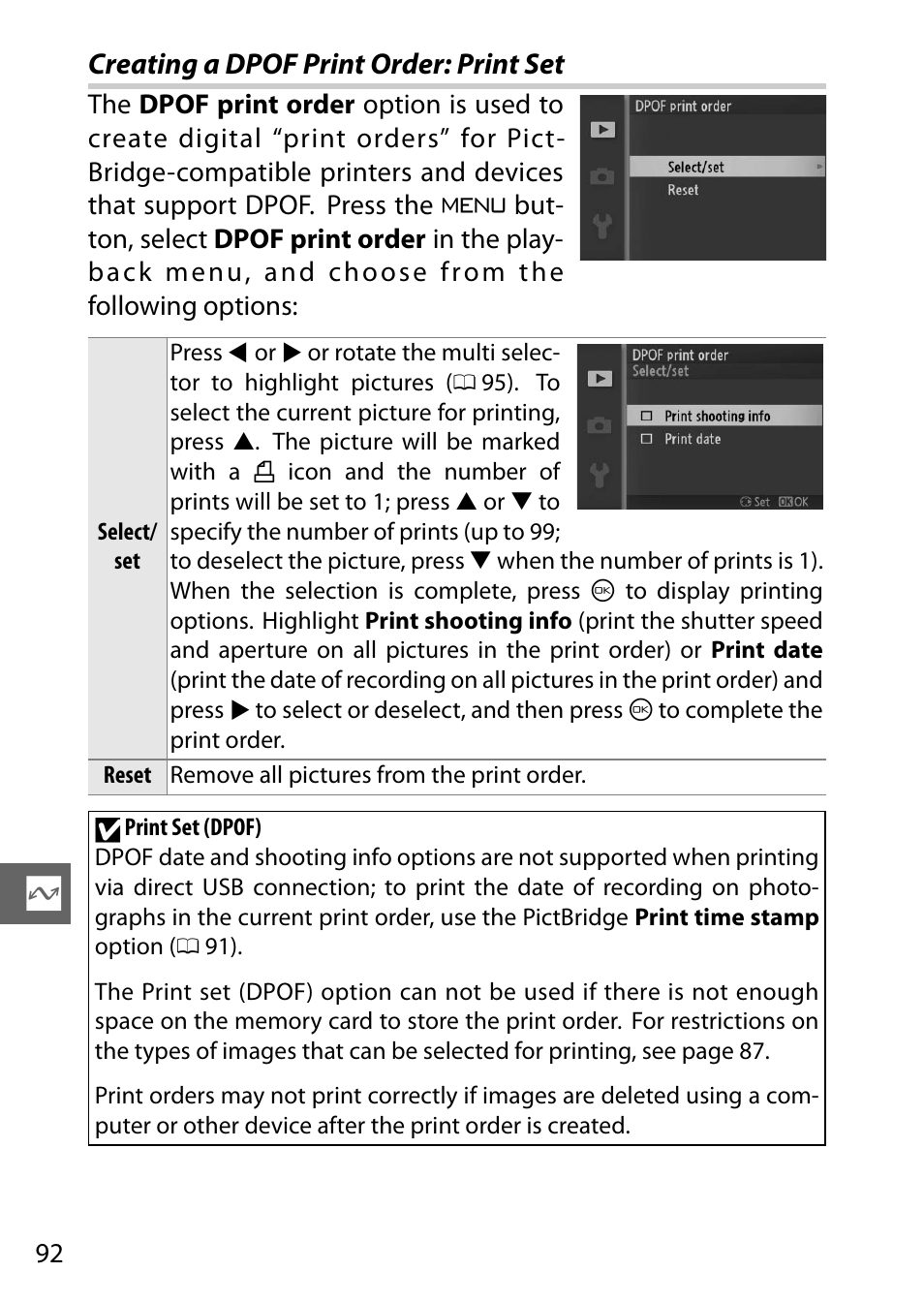 Creating a dpof print order: print set | Nikon J1 User Manual | Page 112 / 216