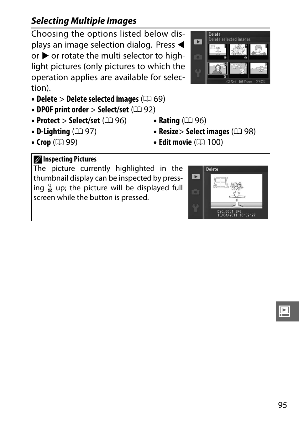 Selecting multiple images | Nikon J1 User Manual | Page 115 / 216