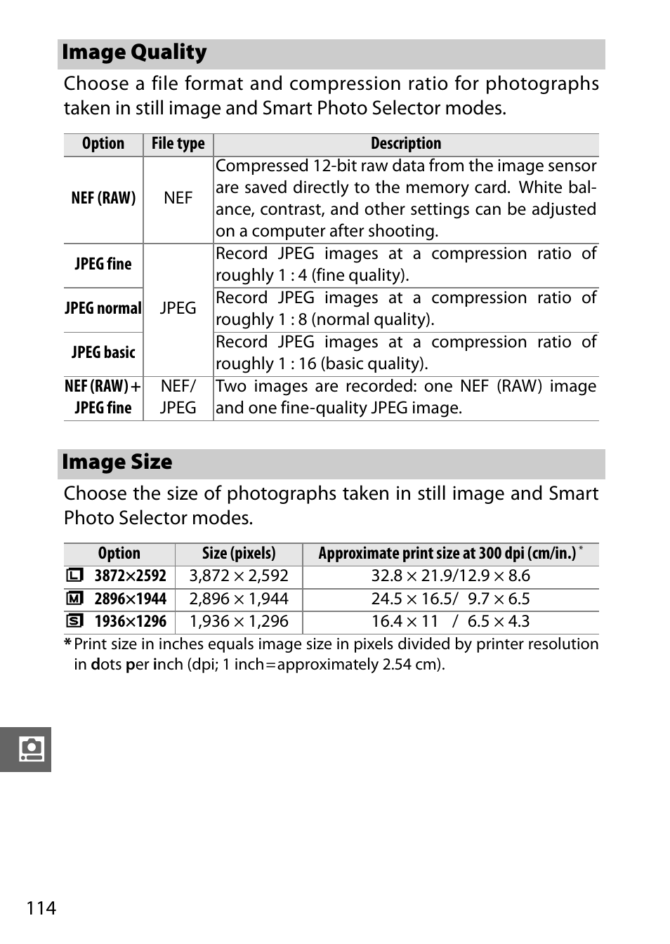 Image quality, Image size, Image quality image size | 0 114) can | Nikon J1 User Manual | Page 134 / 216