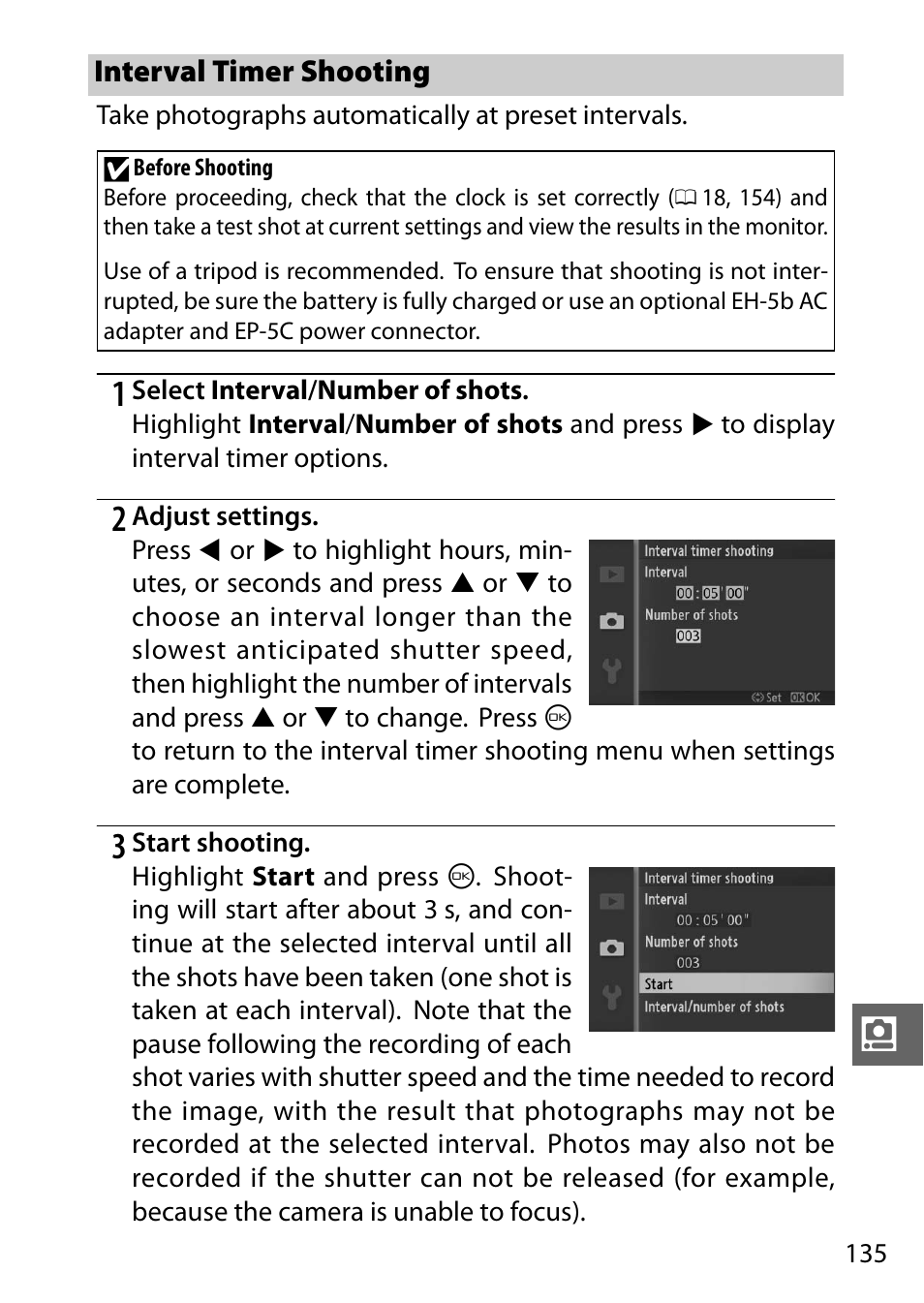 Interval timer shooting | Nikon J1 User Manual | Page 155 / 216