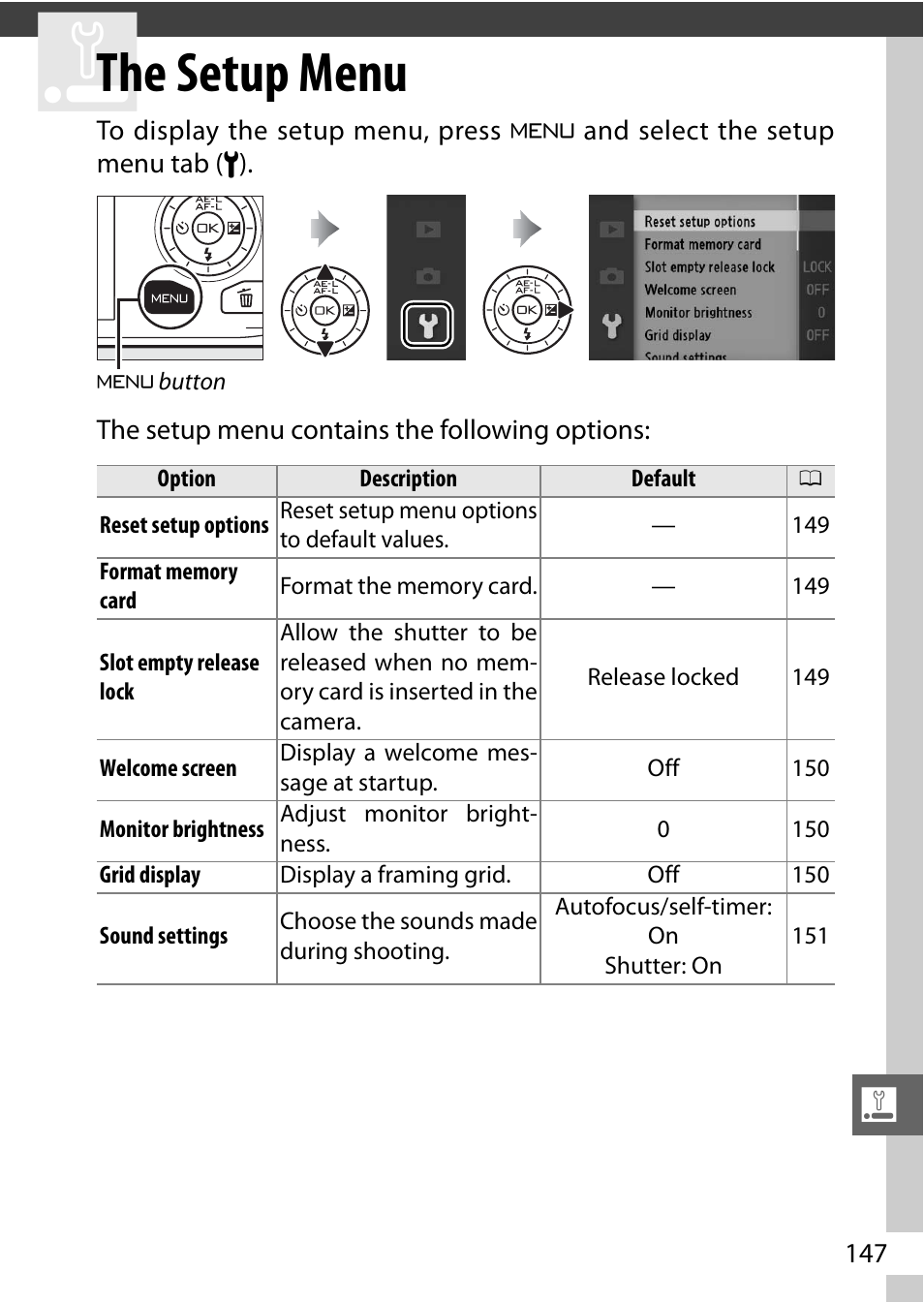 The setup menu | Nikon J1 User Manual | Page 167 / 216