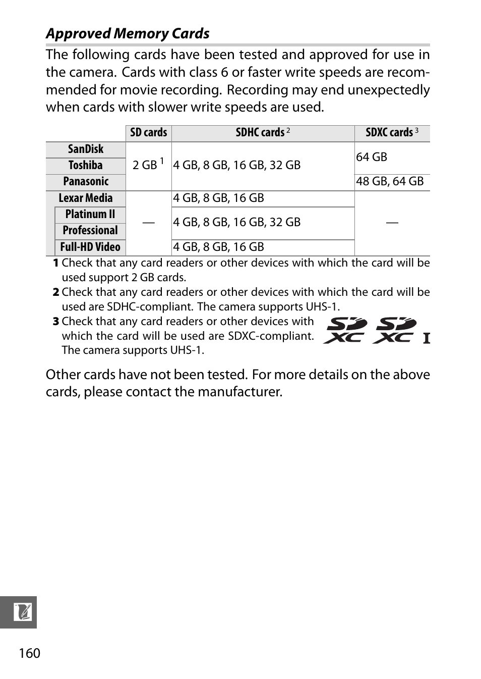 Approved memory cards | Nikon J1 User Manual | Page 180 / 216