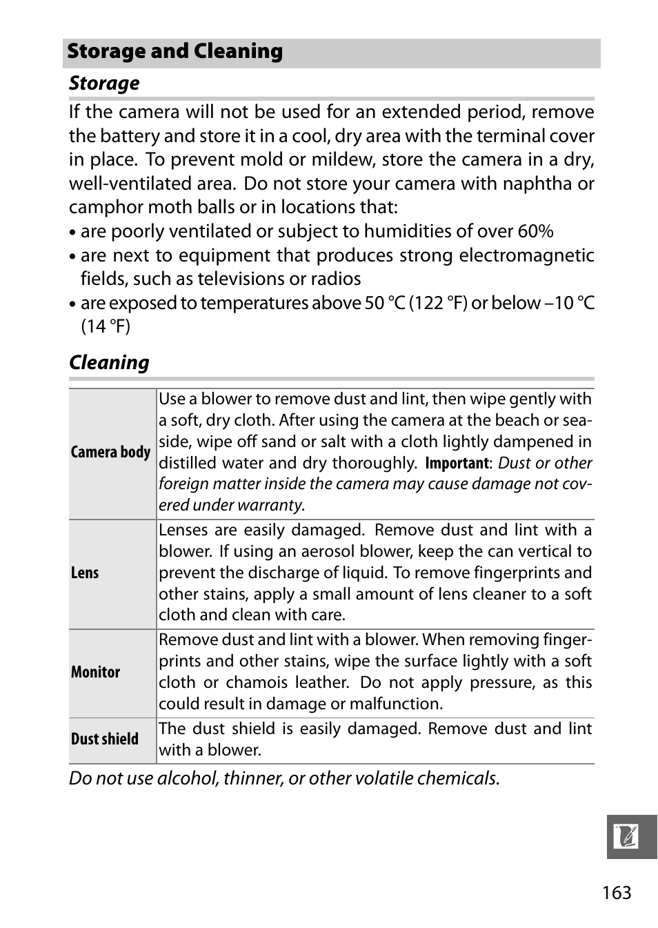 Storage and cleaning, Storage, Cleaning | Storage cleaning | Nikon J1 User Manual | Page 183 / 216