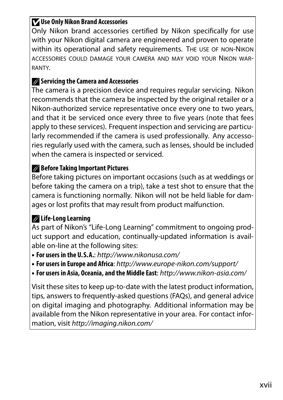 Xvii | Nikon J1 User Manual | Page 19 / 216