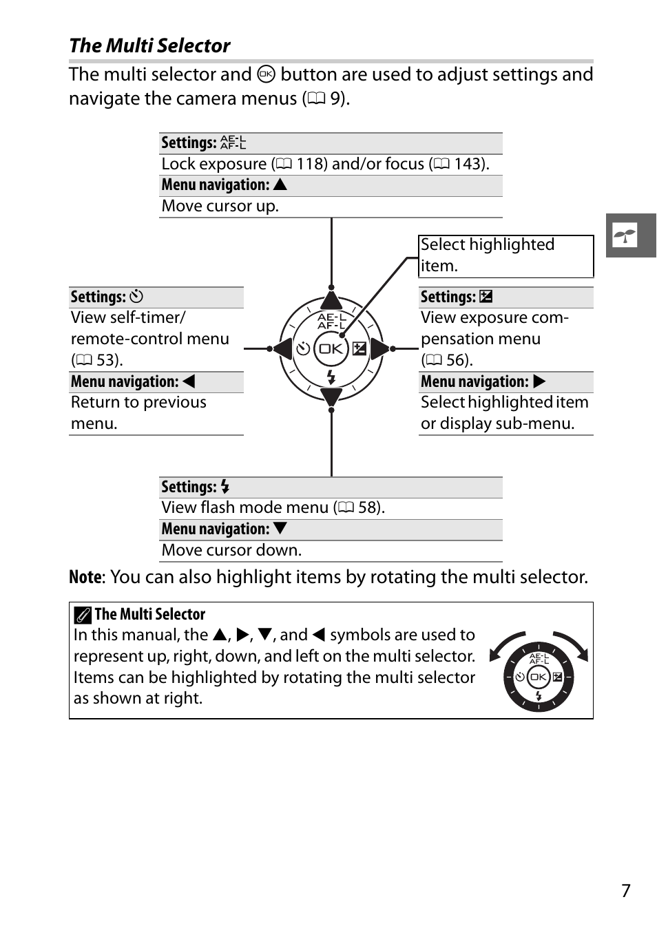 The multi selector | Nikon J1 User Manual | Page 27 / 216