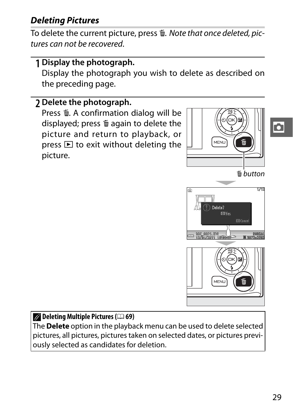 Deleting pictures | Nikon J1 User Manual | Page 49 / 216