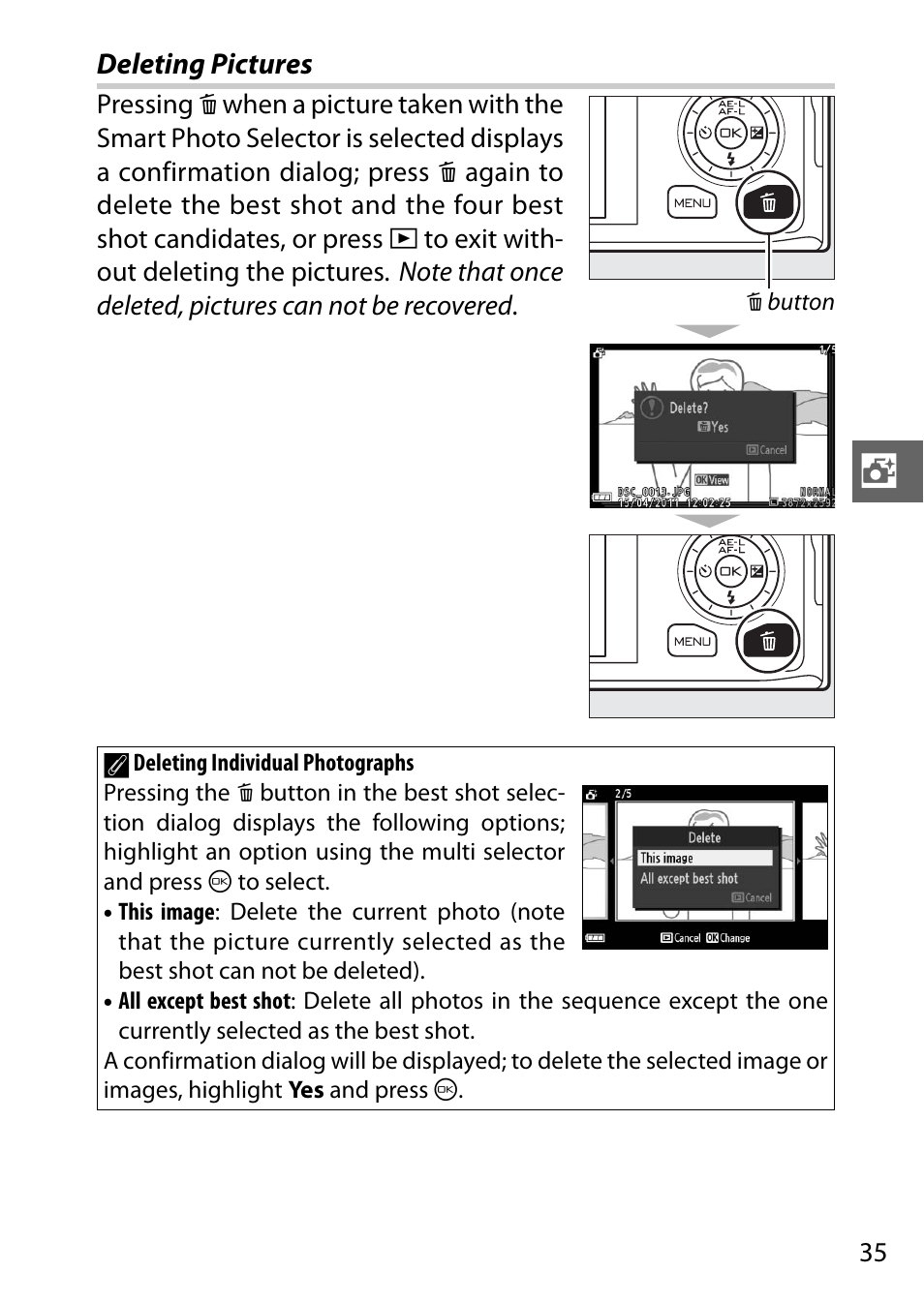 Deleting pictures | Nikon J1 User Manual | Page 55 / 216