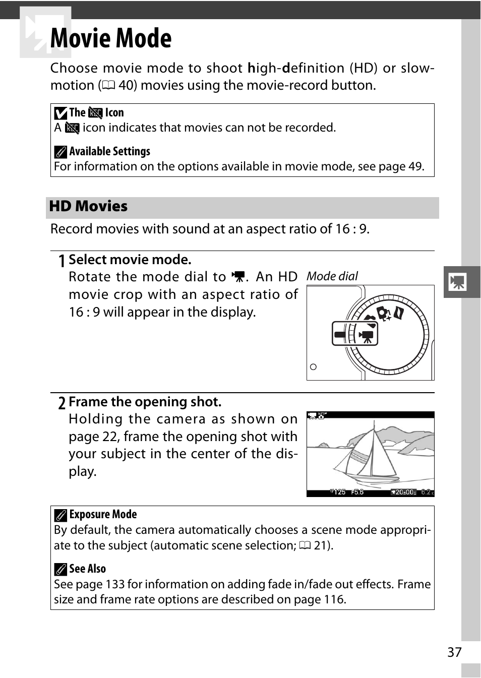 Movie mode, Hd movies | Nikon J1 User Manual | Page 57 / 216