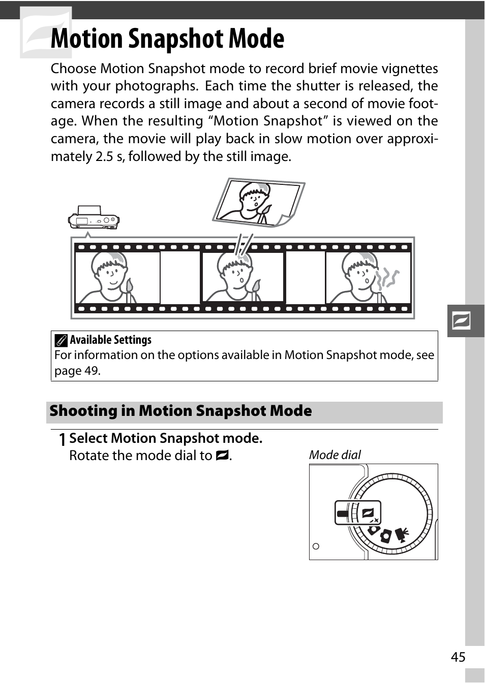 Motion snapshot mode, Shooting in motion snapshot mode | Nikon J1 User Manual | Page 65 / 216