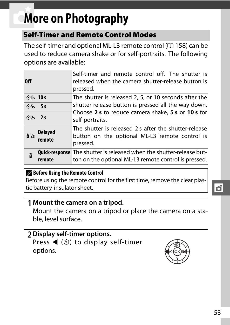 More on photography, Self-timer and remote control modes | Nikon J1 User Manual | Page 73 / 216