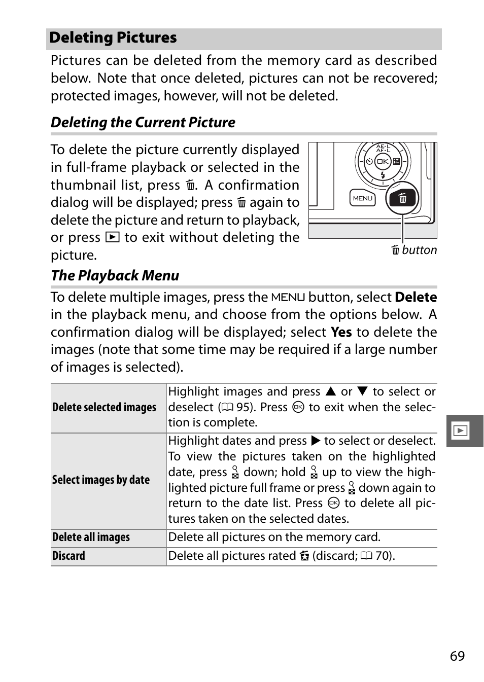 Deleting pictures, Deleting the current picture, The playback menu | Deleting the current picture the playback menu | Nikon J1 User Manual | Page 89 / 216