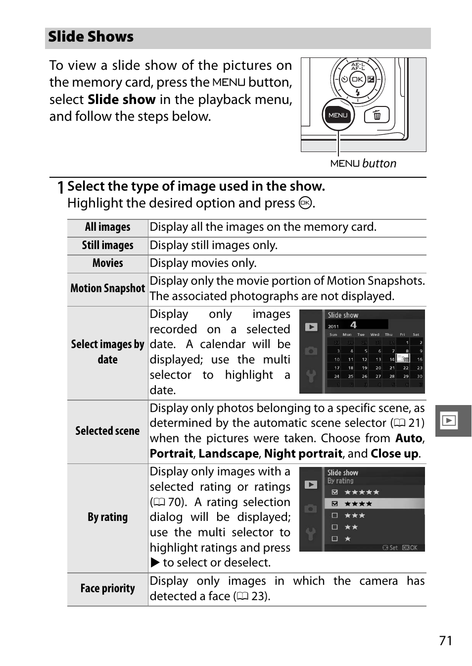 Slide shows | Nikon J1 User Manual | Page 91 / 216