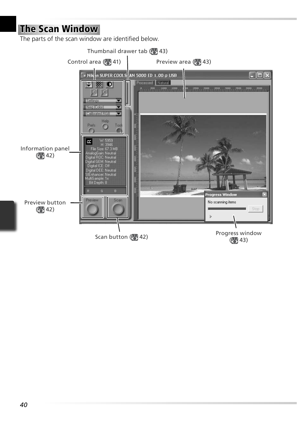 The scan window | Nikon 5000 ED User Manual | Page 49 / 81