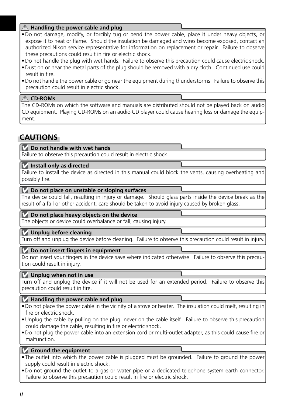 Cautions | Nikon 5000 ED User Manual | Page 5 / 81