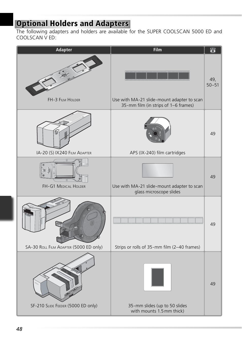 Optional holders and adapters | Nikon 5000 ED User Manual | Page 57 / 81