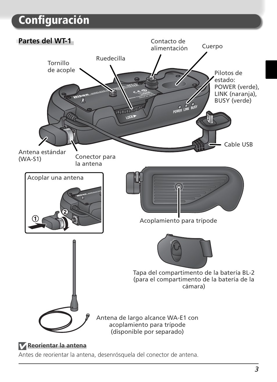 Confi guración, Partes del wt-1 | Nikon WT-1 User Manual | Page 100 / 137