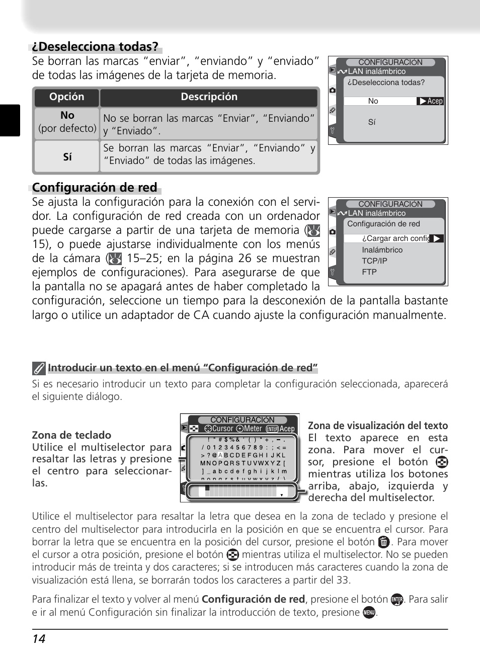 Deselecciona todas, Confi guración de red | Nikon WT-1 User Manual | Page 111 / 137