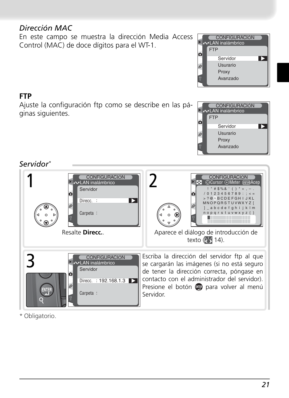 Dirección mac, Servidor | Nikon WT-1 User Manual | Page 118 / 137