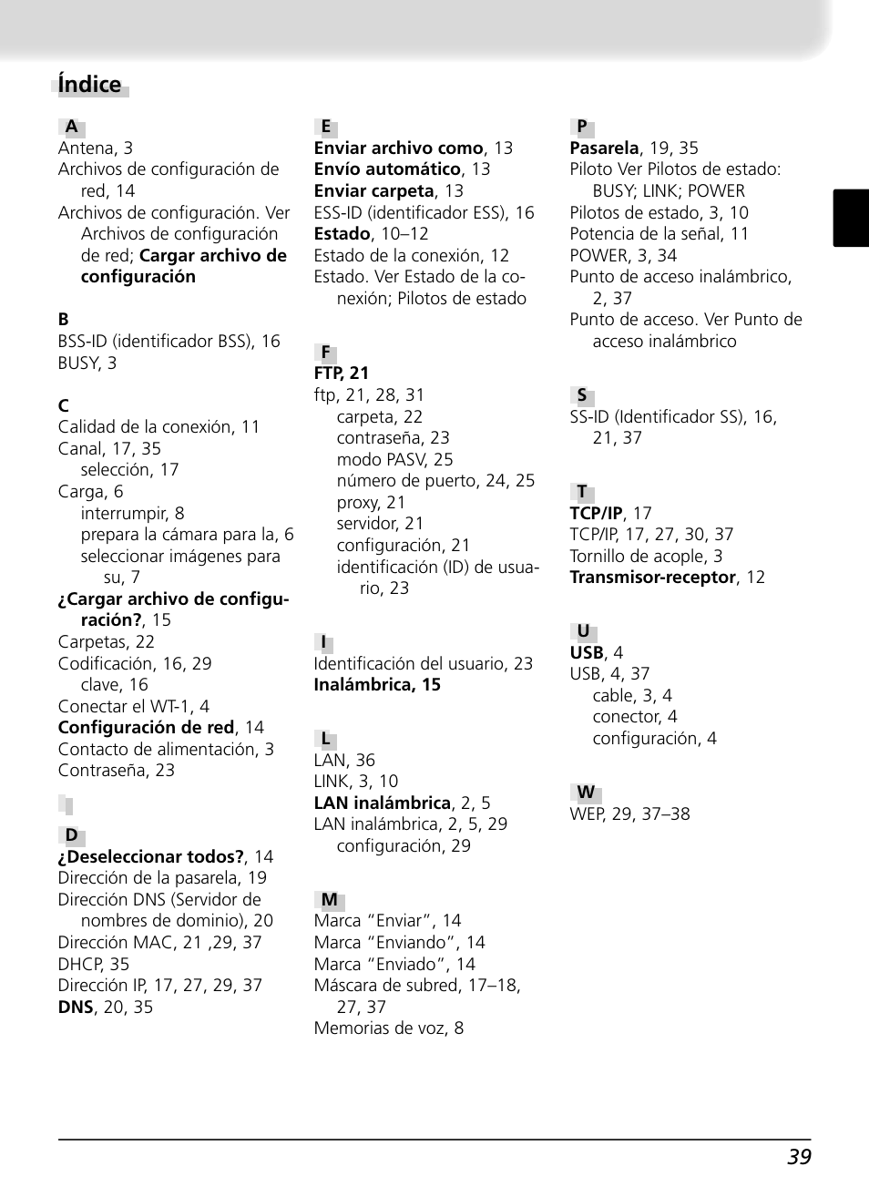 Índice | Nikon WT-1 User Manual | Page 136 / 137